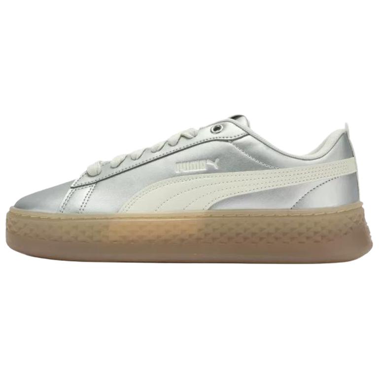 New PUMA Smash Platform Height Increasing Low Top Skateboard Shoes Women's Silver 406749-01