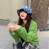 Wide Brim Letter Denim Hat Korean Style Sun Protection Hat Popular Women Bucket Hat  for Girls