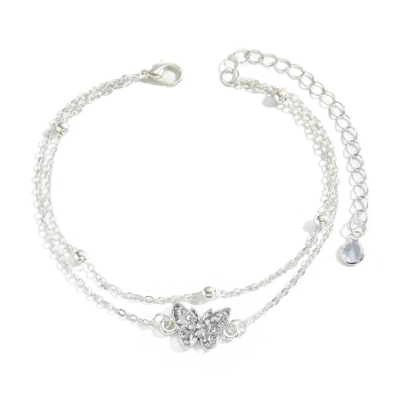 Comfortable Wear Adjustable Alloy Anklet for Women Featuring Layer Chains Butterfly Charm Beachwear Jewelry Gifts