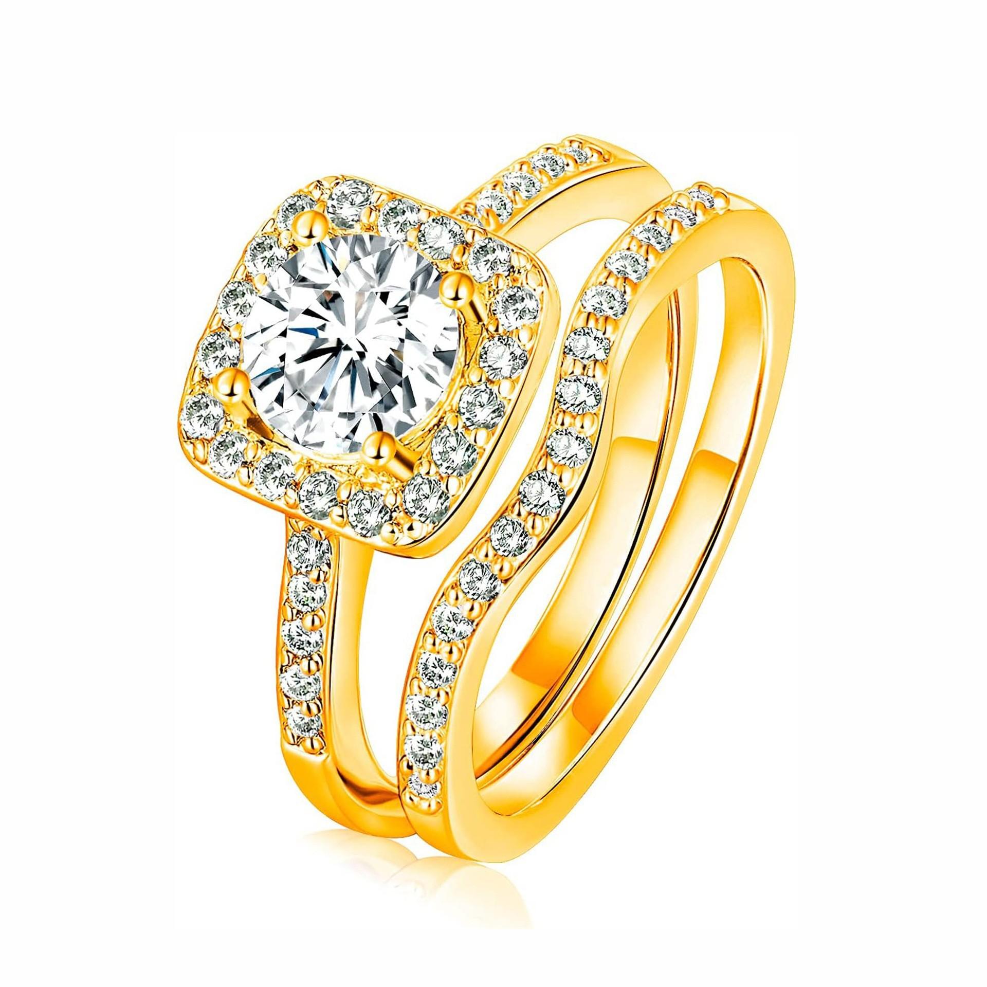 

Європейське, американське, золоте квадратне цирконієве трикільцеве складене кільце, модне легке розкішне ювелірне вироби, високий стиль 10