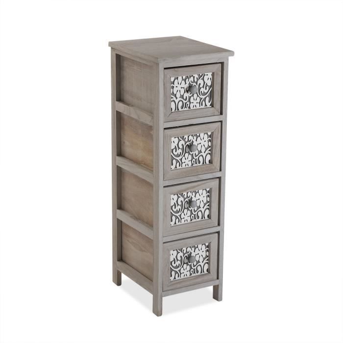 Armoire Étagère de salle de bain Ngawi - 81 x 32 x 26 cm - Commode avec 4 tiroirs de rangement en Bois - Gris - Versa