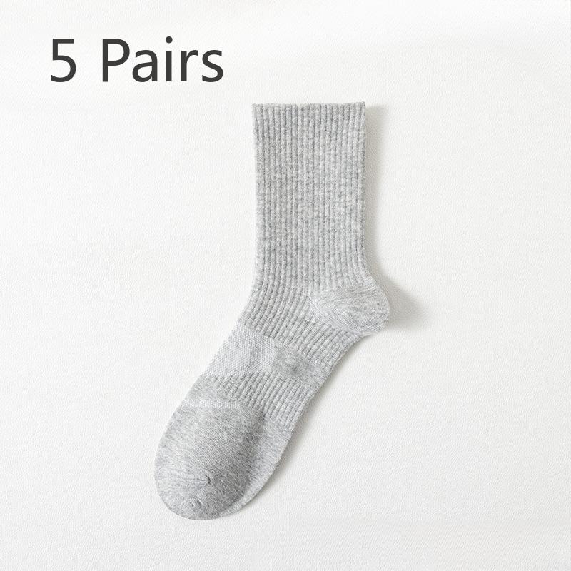 5 Pairs of Men's Spring and Autumn Pure Cotton Sports Deodorizing Running Socks