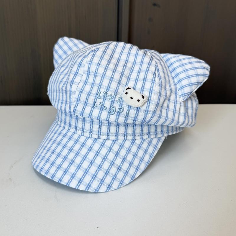 Cute Bear Plaid Ear Octagonal Hat Women Spring Summer Thin Sweet Face Slimming Beret Hat
