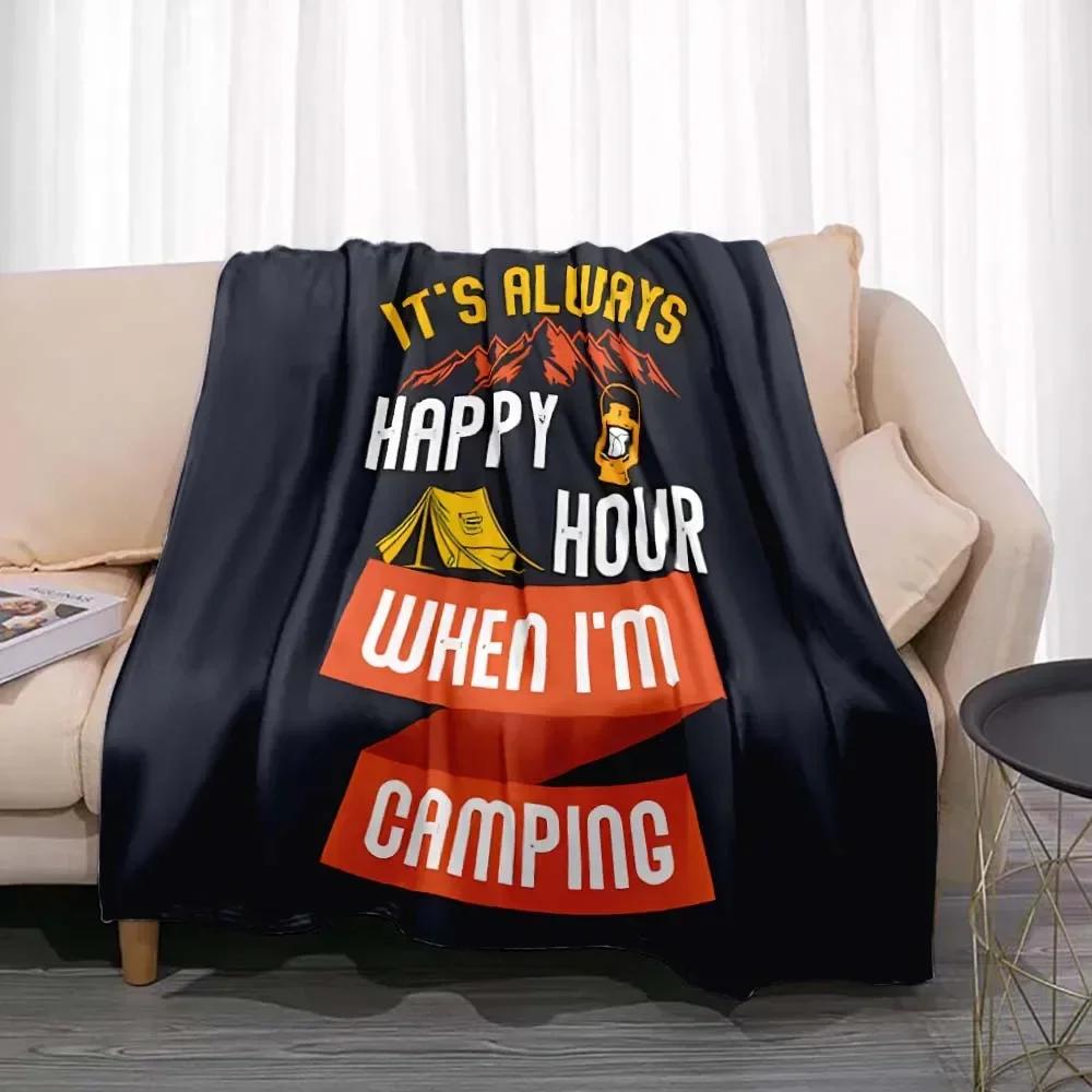 Fashionable Blanket Summer Happy Camper Camping Throw Bed Sofa Office Air Conditioning Soft Leisure Travel Customizable Throw