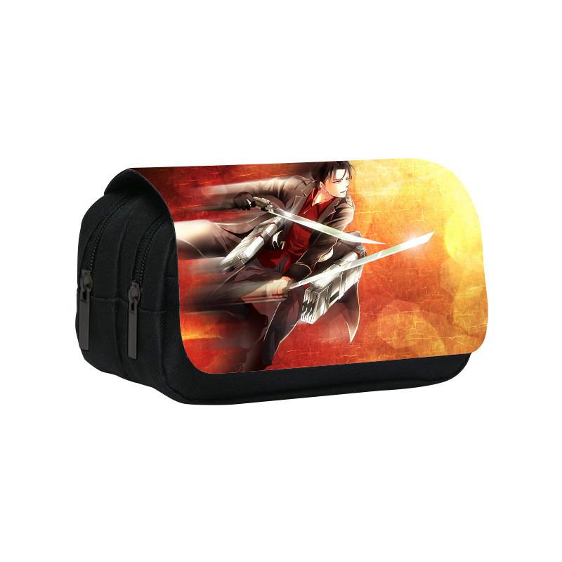 Attack Titan On Anime Pattern Student Double Layer Flip Cover Bag Stationery