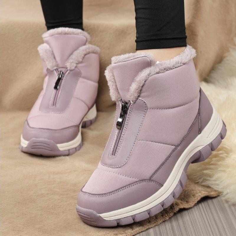 Waterproof Women Winter Ankle Boots Front Zipper Plush Snow Boots Non‑Slip Warm Outdoor Cold‑Proof Short Booties