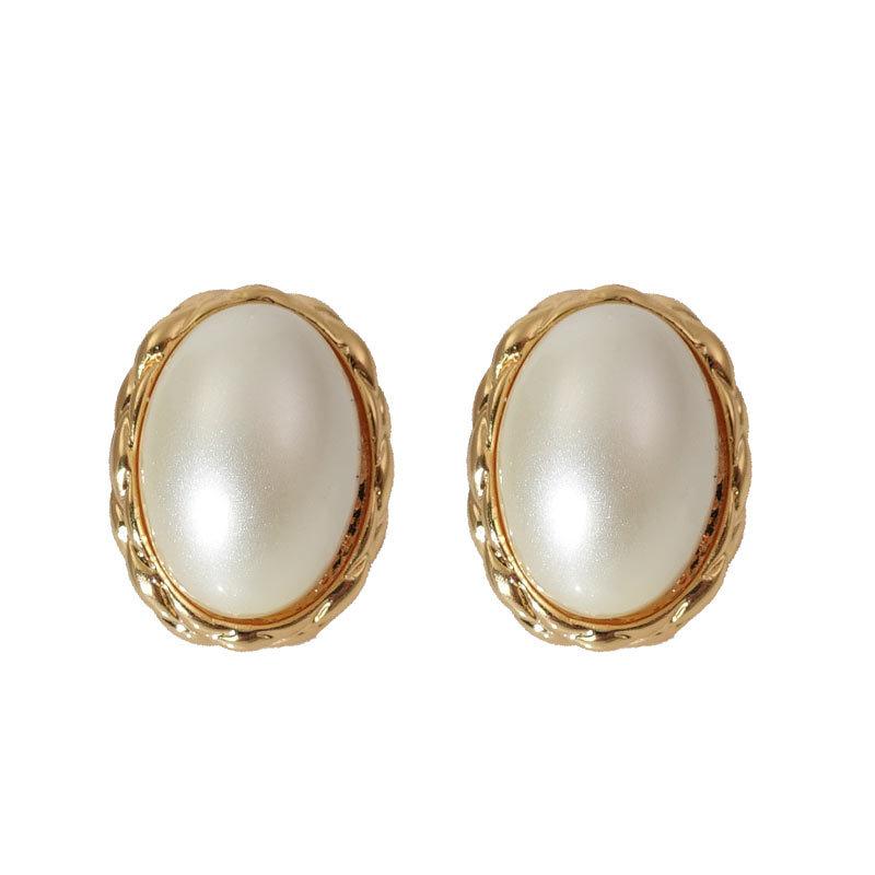 Pearl French New Popular Atmosphere Light Luxury High Sense Retro Oval Stud Women