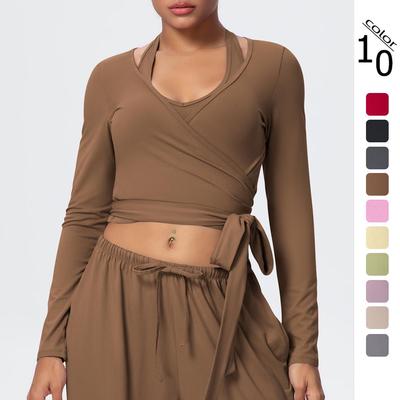 Women's Quick-Dry V-Neck Long Sleeve Strappy Sports Yoga Top