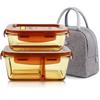 Chuangde Heat-Resistant Glass Food Storage Box Microwave Lunch Box for Office Workers Amber 3-Compartment 1020ml+700ml+Bag+Cutlery Set