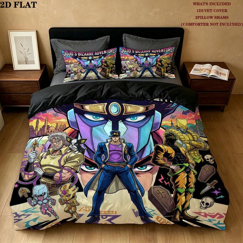 Jojo's Bizarre Adventure Wzór Pościel Zestaw Kołdra Poszewka na Kołdrę Poszewka na Poduszkę Domowy Prezent Urodzinowy(1 * poszwa na kołdrę + 2 * poszewki na poduszki, bez rdzenia)