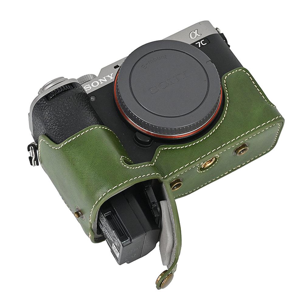 Luxury Version PU Leather Camera Bag Case For Sony A7CII A7C2 Battery Opening Full Body Cover With Strap Storage Bag