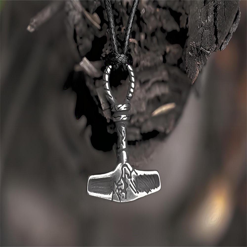 Viking Odin Hammer Pendant Necklace - Men's Retro Norwegian Style Party Accessory