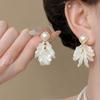 LATS Flower Pearl Stud Earrings Korea Elegant Temperament White Petal Earrings for Women Wedding Party Jewelry Gifts