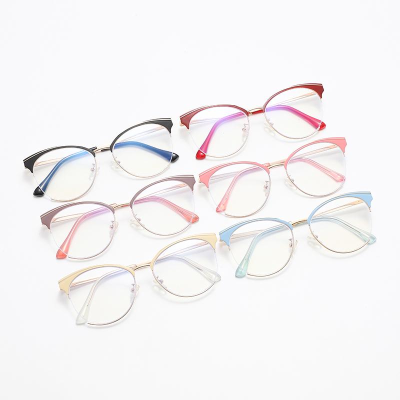 Half Frame Spring Hinge Metal Mirror Legs Cross Border Fashion Frame Point Paint Anti-Blue Light Women Men Glasses