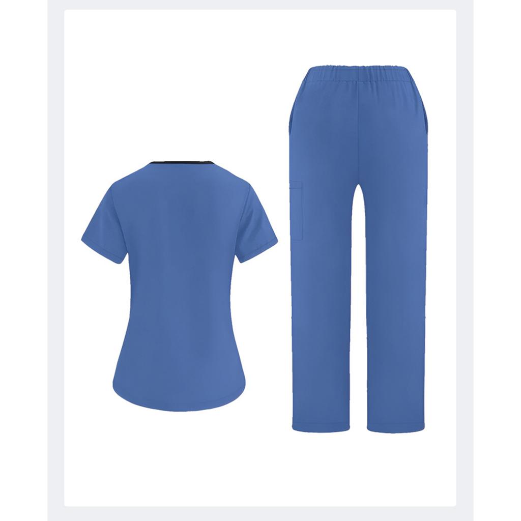 Completo da lavoro da donna ampio e comodo con scollo a V e maniche corte, con tasche multiple