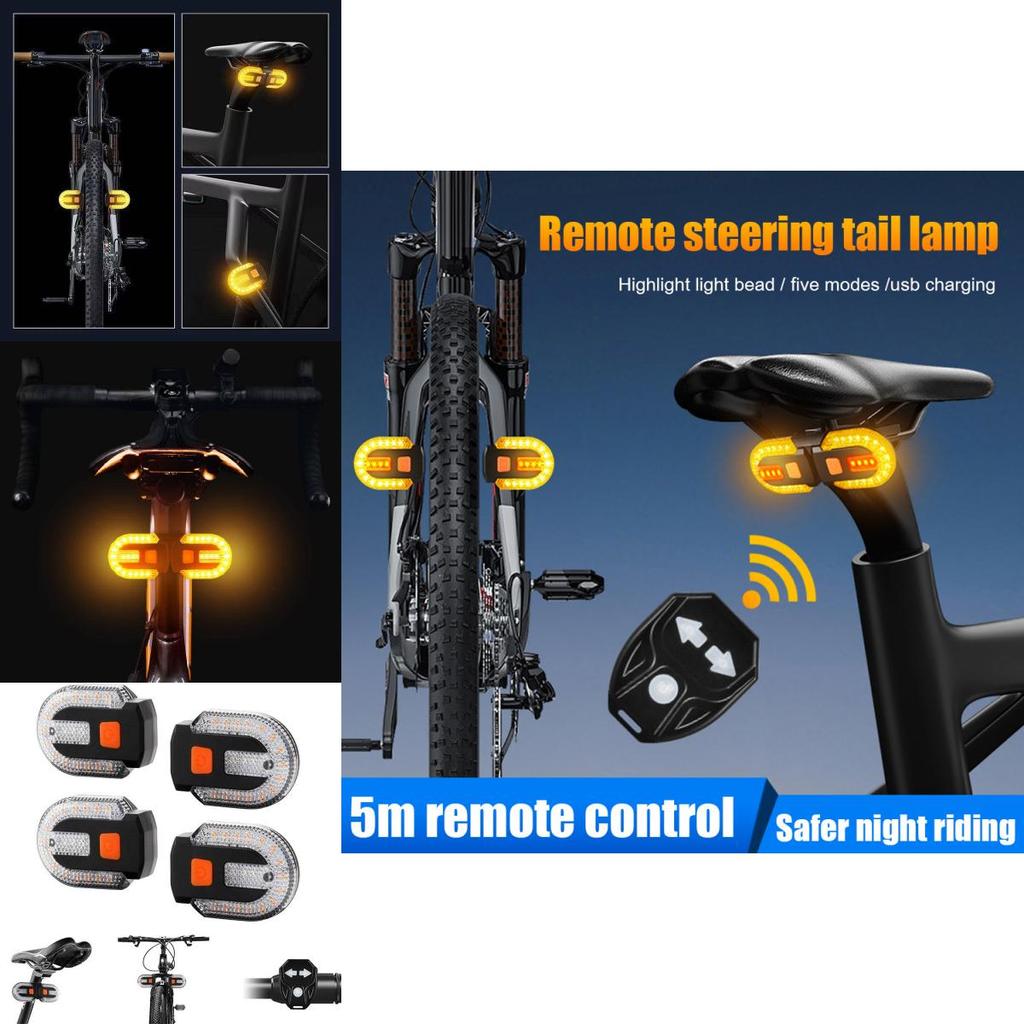 Bicycle Tail Light Wireless Remote Turn Signal With Charging For Night Cycling
