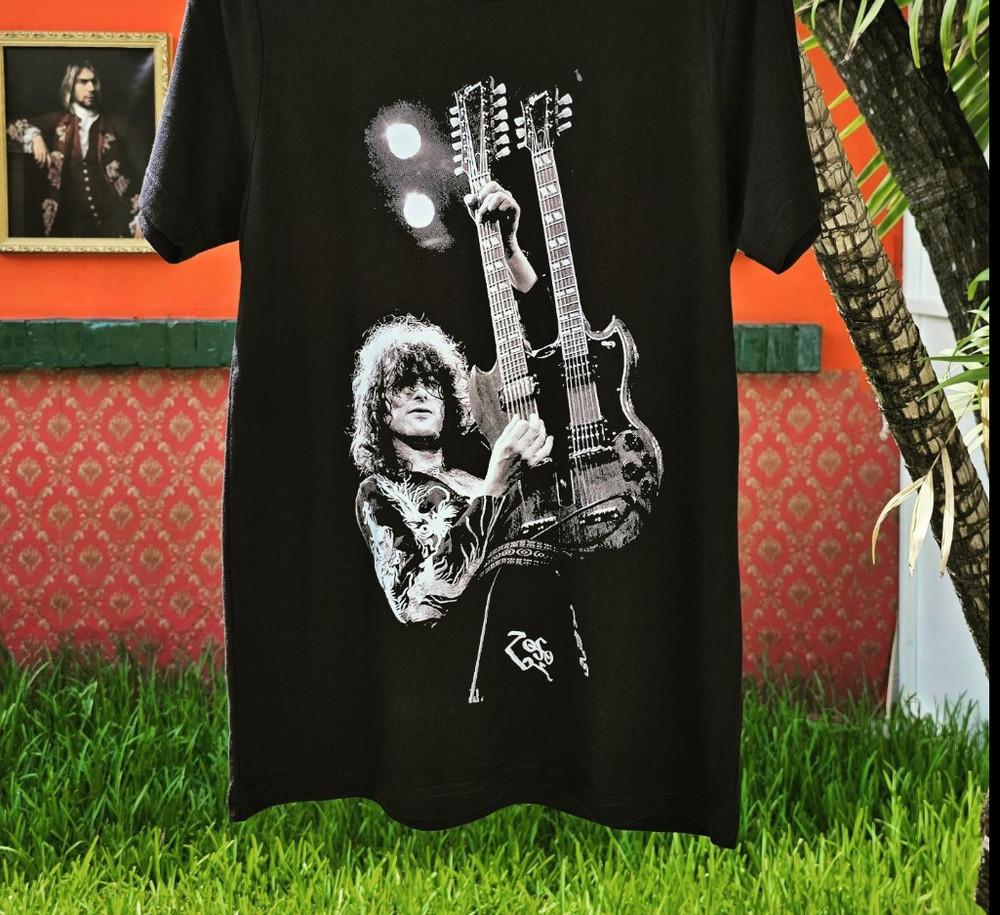Jimmy Page with Gibson Double Neck Guitar Led Zeppelin Black Unisex T-Shirt