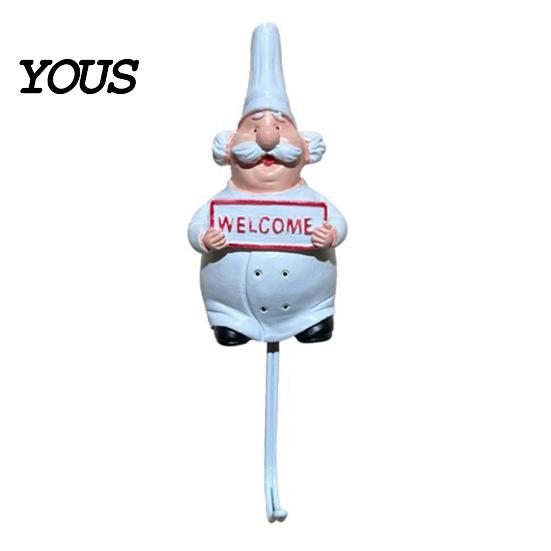 Kitchen Wall Hook Cute Chef Shape Hook, Strong Resin No Punch Bearing Capacity Adhesive Backing Decorative for Home Hang Utensils Dishcloths