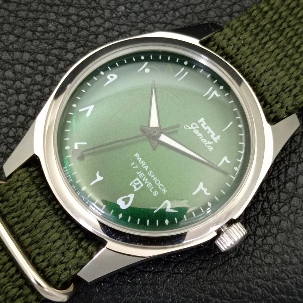 HAND-WINDING VINTAGE HMT JANATA INDIAN MENS ARABIC GREEN DIAL WATCH A441055-4