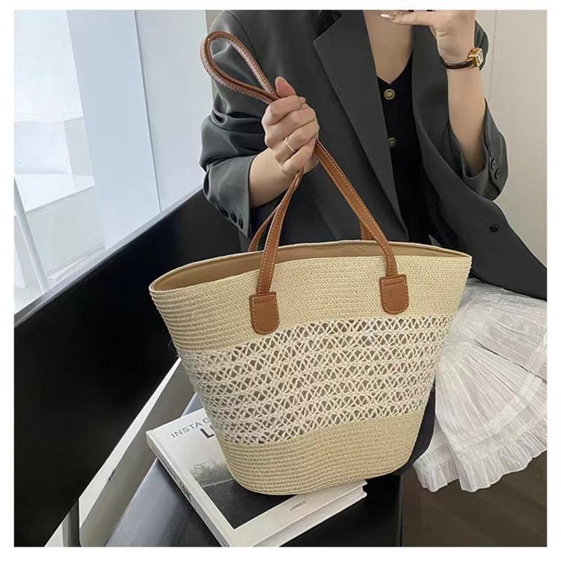 Straw bag women's summer bag fashion tote bag large capacity woven bag bucket bag women's bag