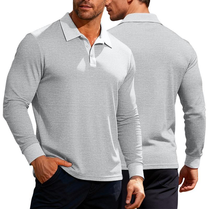 Men S Long Sleeve Waffle Knit Polo Shirt Casual Vacation Style