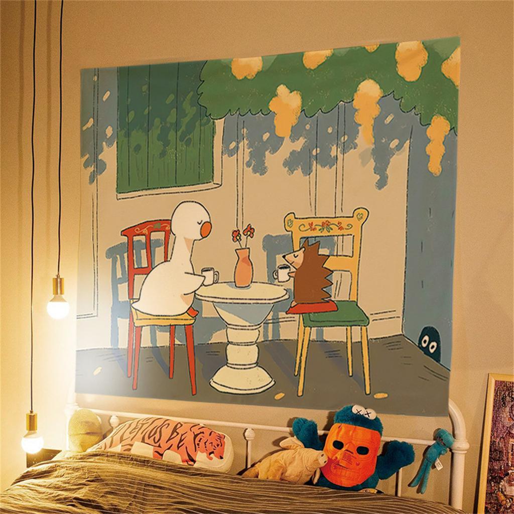 Cute Ducks In Rainy Day Tapestry Kawaii Cartoon Animal Wall Hanging for Kids Bedroom Nursery Cozy Dorm Decor