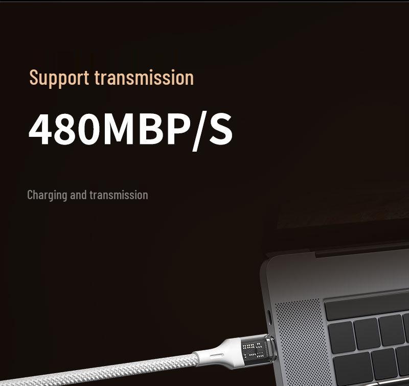 100W Transparent Fast Charging Dual Type-C Cable with Digital Display for Huawei & Apple Laptops