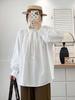 Johnature Japanese Fungus Stand-Up Collar Press-Pleated Top Women Spring Loose Versatile French Tops