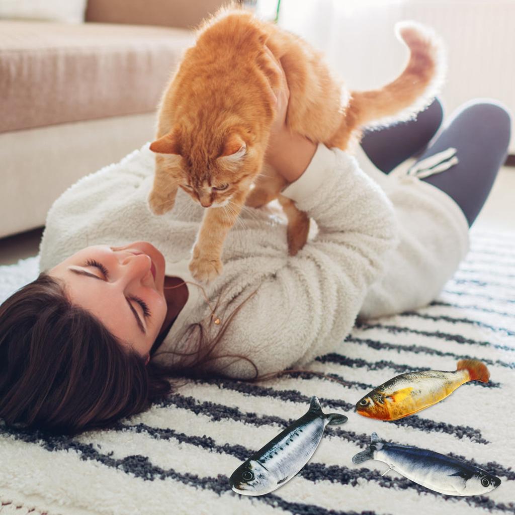 3Pcs Vibration Electric Fish Cat Toy Felt Realistic Flopping Fish Add Fun Interactive Flopping Toy Attract Attention for Cat
