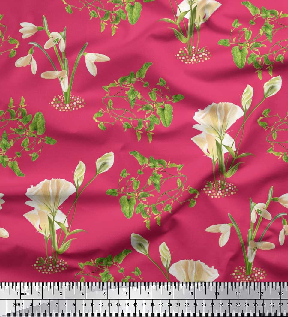 

Тканина Soimoi Japan Crepe Satin Leaves & Calla Lily Flower Print Тканина на метри 42 дюйма 42 Inch Wide - Poly Crepe рожевий