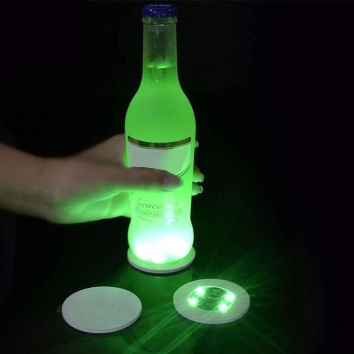 Dessous de verre à LED, autocollants LED, dessous de verre rond avec 4 lumières changeantes, alimenté par piles pour [235]