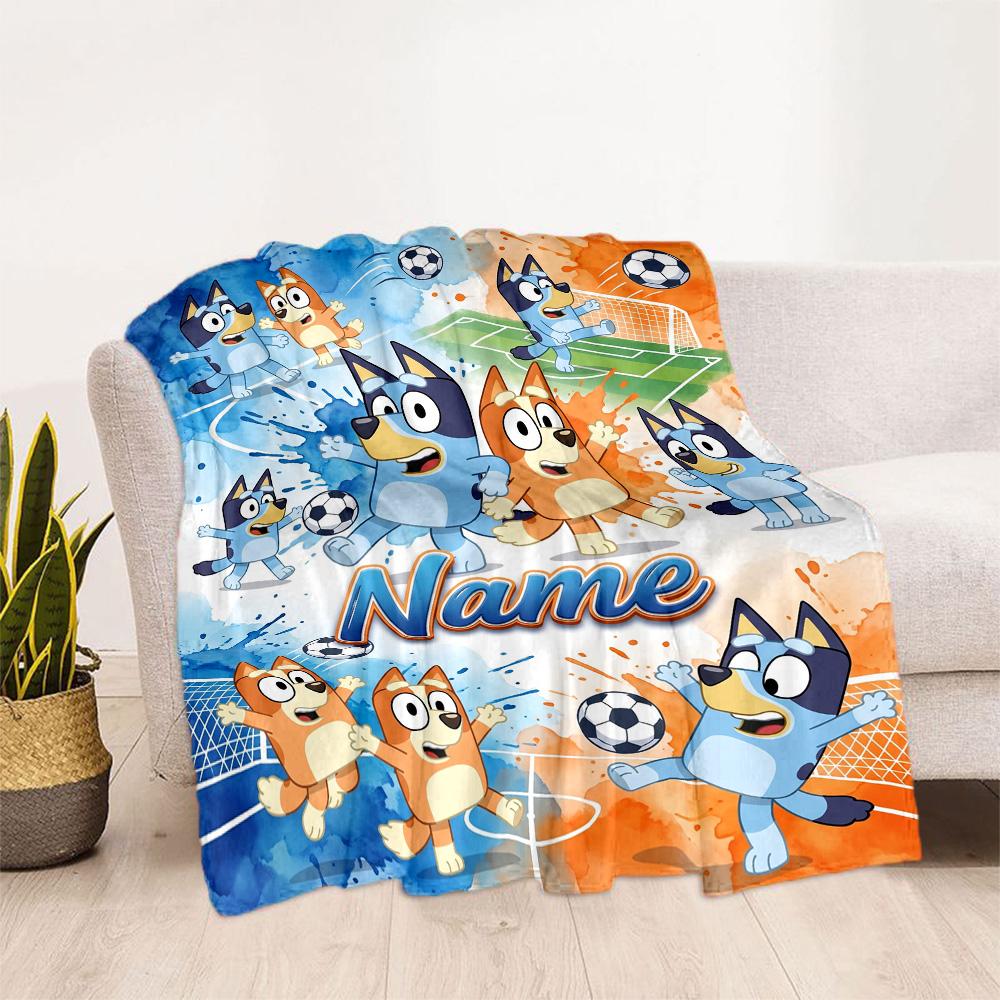 Bluey Scores Again! Customize Text Blanket Multi-purpose Personalized Blanket Ultra-Soft Great for Office Picnics Seaside Sofa Four Seasons Universal