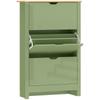 Slim Shoe Cabinet, Narrow Shoe Cupboard with 3 Flip Drawers, Adjustable Shelves for 18 Pairs of Shoes, High Gloss Green