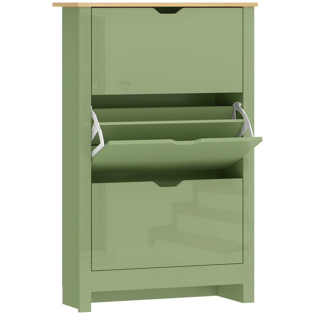 Slim Shoe Cabinet, Narrow Shoe Cupboard with 3 Flip Drawers, Adjustable Shelves for 18 Pairs of Shoes, High Gloss Green