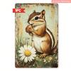Vintage Chipmunk with Nut  Daisy Metal Sign  Rustic Iron Wall Art for Garden Porch X Inch Outdoor Indoor Hanging
