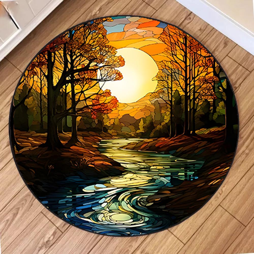Sunset Series Round Carpet Circle Rugs for Living Room Bedroom Kitchen Decor Home Hallway Balcony Floor Mat Farm Decorative Rug