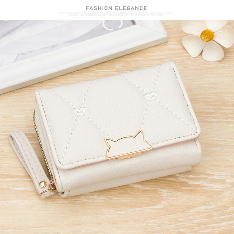 Pu Leather Short Wallet With Cat Buckle Heart Embroidery For Teen Girls Daily Use Casual Shopping