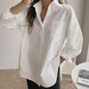 Women's White Long Sleeve Versatile Loose Fit Mid-Length Shirt, 2025 Korean Design, Spring Collection