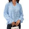 New Autumn-winter Pure-color V-neck Loose Casual Long-sleeved Lace Top for Women