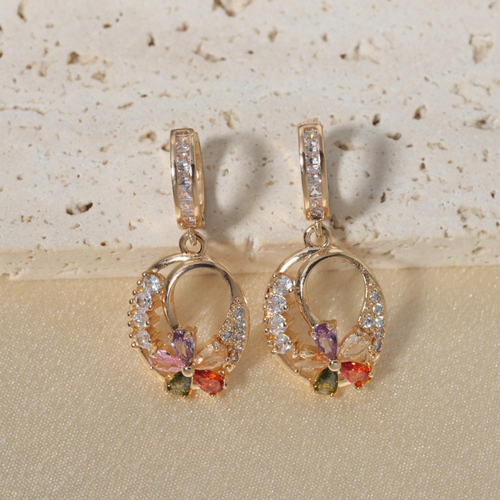 

Sparkling Colorful Hollow Flowers Dangle Earring Swith Zirconia Fashion Jewelry Gift разноцветный