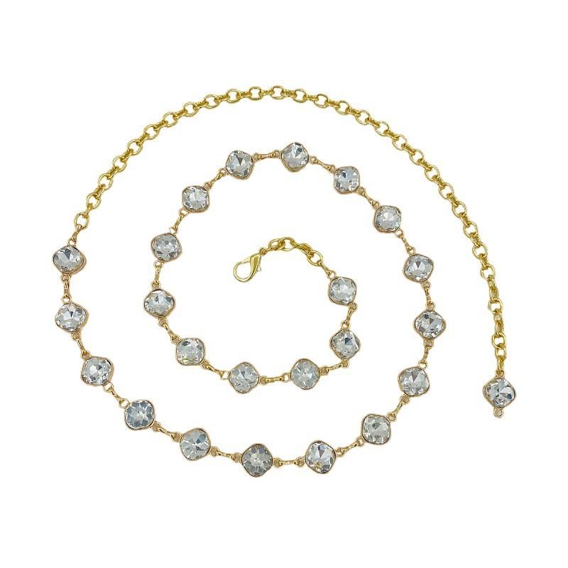 Water Crystal Waist Chain For Women Summer Fashion Metal Link Belt With Embellished Rhinestones