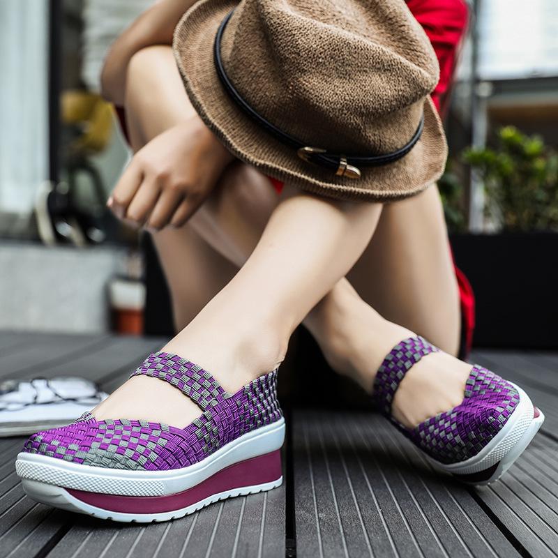 Spring New Handmade Women's Shoes Sports and Leisure Women's Thick-soled Heel Rocking Shoes Women