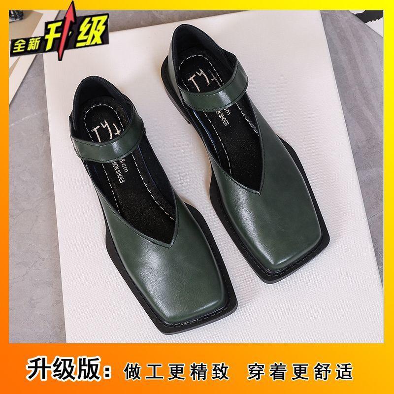 British lazy single shoes 2025 new French retro square head thick heel Mary Jane shoes small leather shoes women