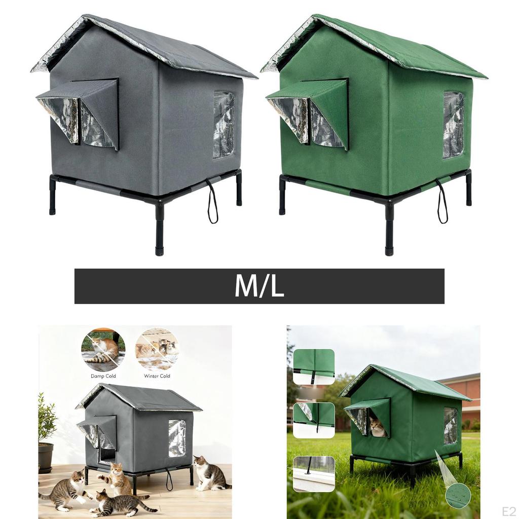 Maison pour Chat d'Extérieur Animal de Compagnie Portable Fournitures Chenil Abri Imperméable avec Surélevé