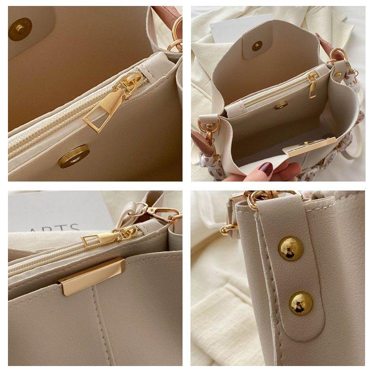 New Fashion Women's Shoulder Bag Large Capacity Ribbon Chain Bucket Bag Crossbody Bag Daily Commuting