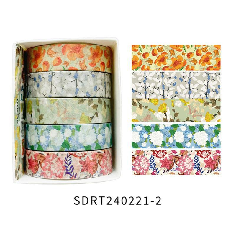 5 Rolls/set of Simple and Romantic Spring Flower Boxes and DIY Decorative Stickers Used for Daily Decorative Sticker Tape