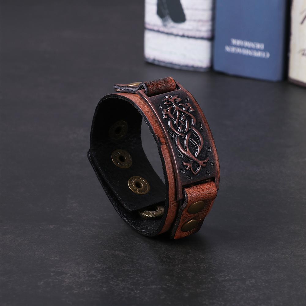 Vintage Brown  Wide Cuff Bracelet Leather Wristband Punk Snap Bracelet Wrap Bangle