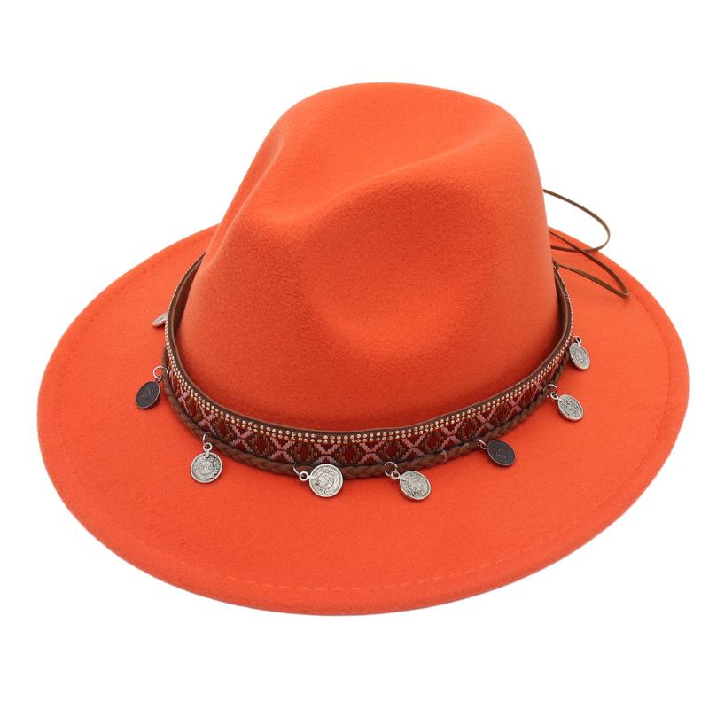 Ethnic Topper Hat Imitation Silver Accessories Felt Hat Jazz Hat Big Brim Stage Performance Hat