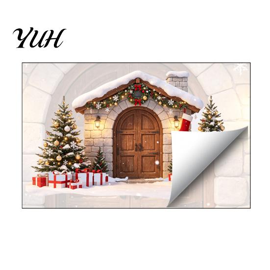 Snow House Stickers Wall Sticker for Christmas, Waterproof Holiday Stone Easy Apply Decals Decal, Removable Mural Living Room Bedroom Christmas