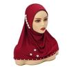 Breathable Imitation Pearl Beads Bonnet Hijab Easy Wear Solid Color Instant Stretch Head Scarf Pearl Flower Comfortable